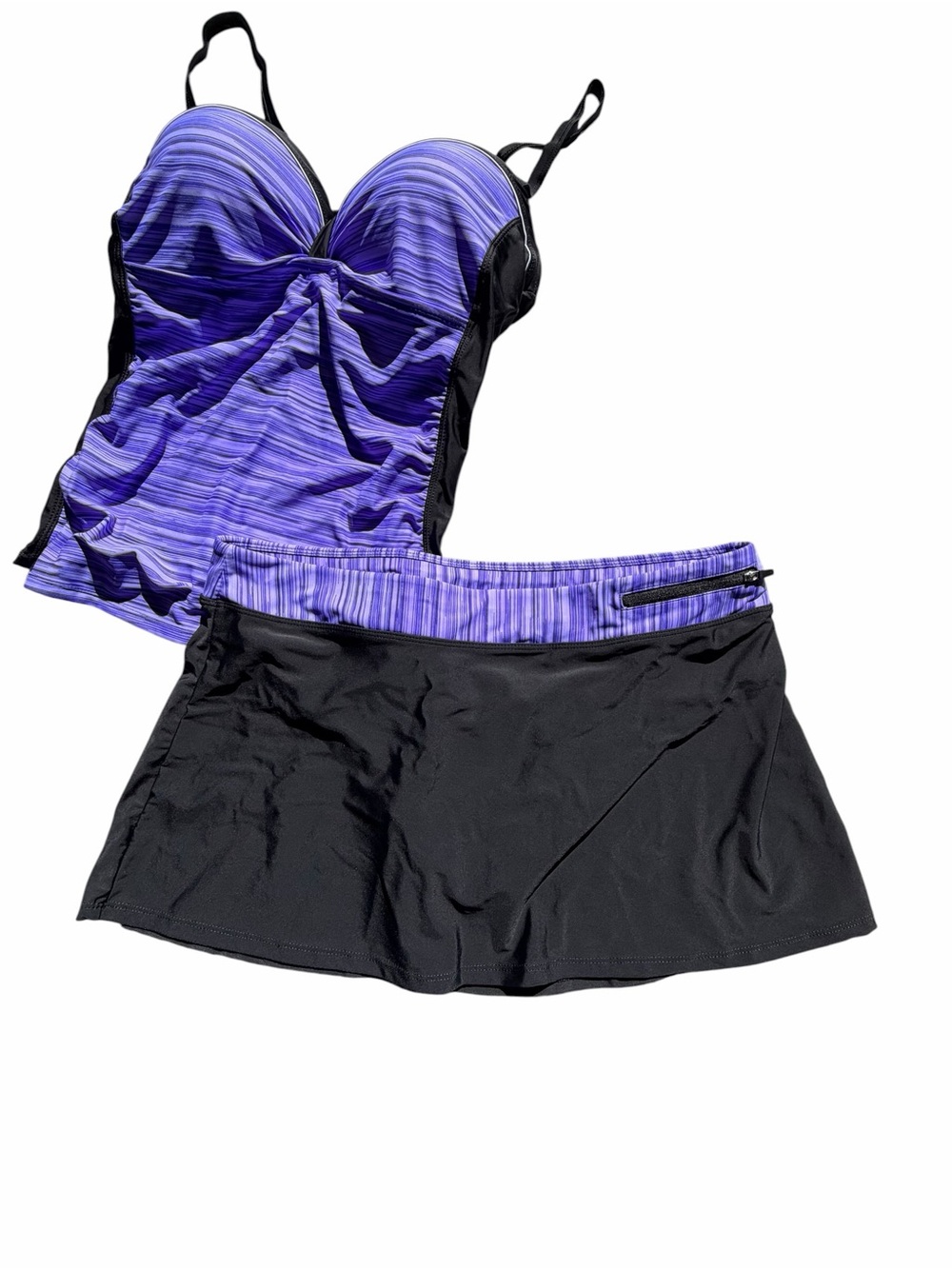 Women's Two Piece Ruched Tankini with Skirted Bottom Swim Suit Size L #260324 - Picture 4 of 10